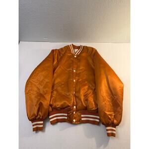 VTG Lady Longhorns Satin Bomber Jacket size Medium Burnt Orange Made in USA Howe